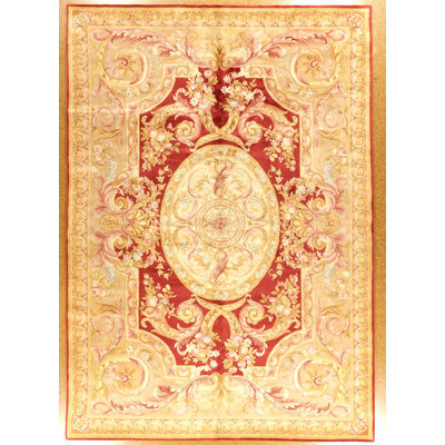 Tapis rouge en laine noué à la main de conception unique 11 pi 5 po x 13 pi 9 po années 2010 Gallie