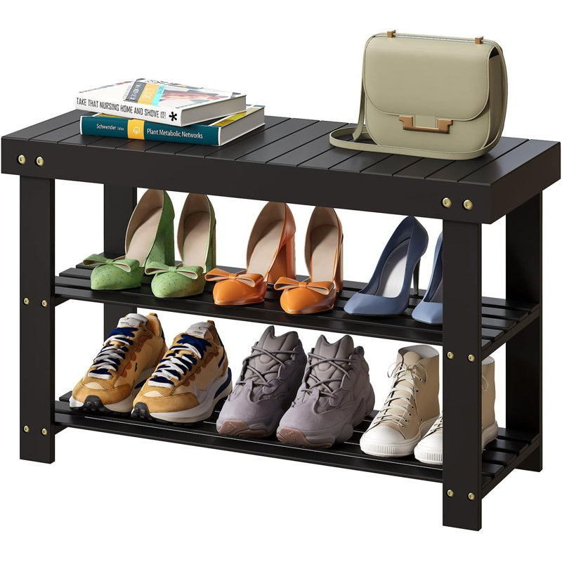 8 Pair Shoe Storage Bench, Black