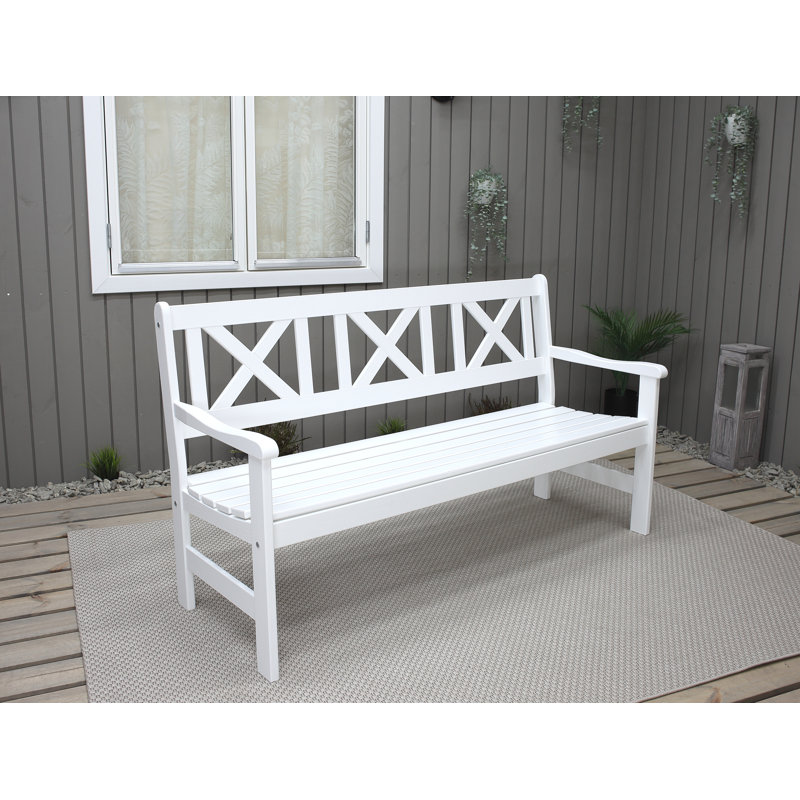 Bradon Solid Wood Pine Outdoor Bench, 88cm H x 157cm W x 61cm D, White