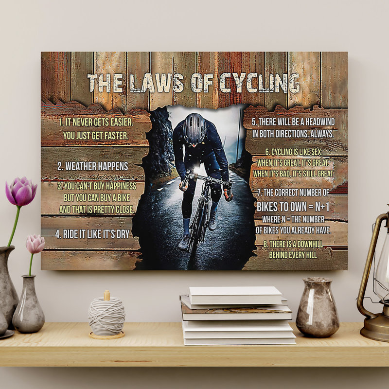 Toile tendue avec toile The Laws Of Cycling Gallery - Sports Illustration Decor, gris et brun, H 36 po x l 24 po x P 2 po