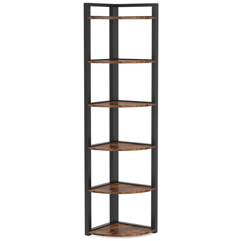 Étagère de coin 70,87 "de hauteur à 6 niveaux brun rustique pour le salon et le bureau, Brun rustique / noir