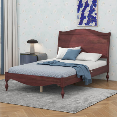 Cadre de lit en bois avec tête de lit, lit plateforme vintage, tête et pied de lit arqués de style traditionnel, grand espace de rangement sous le lit