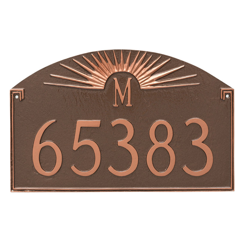 Plaque d’adresse murale sur 2 lignes monogramme du feu, Rouge brique / argent