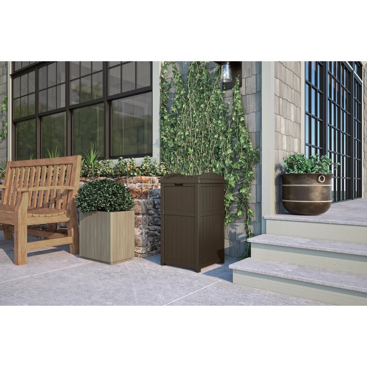 Suncast 30-Gallon Durable Hideaway Trash Waste Bin Container for Outdoor  with Solid Bottom Panel and Latching Lid, Cyberspace (2 Pack)