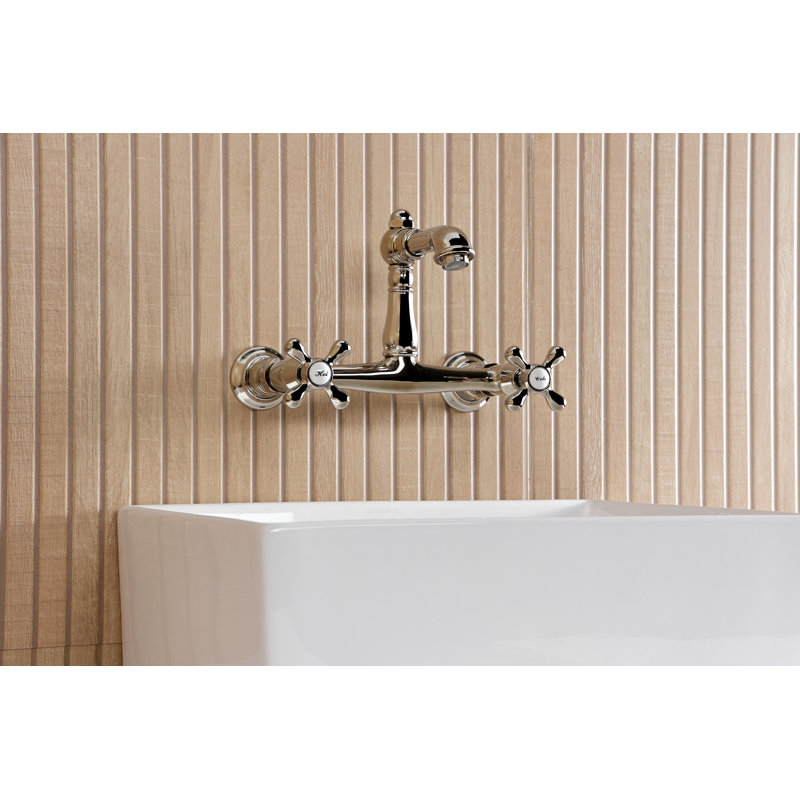 Kingston Brass English Country Two-Handle 2-Hole Wall Mount Bathroom Faucet, Polished Nickel