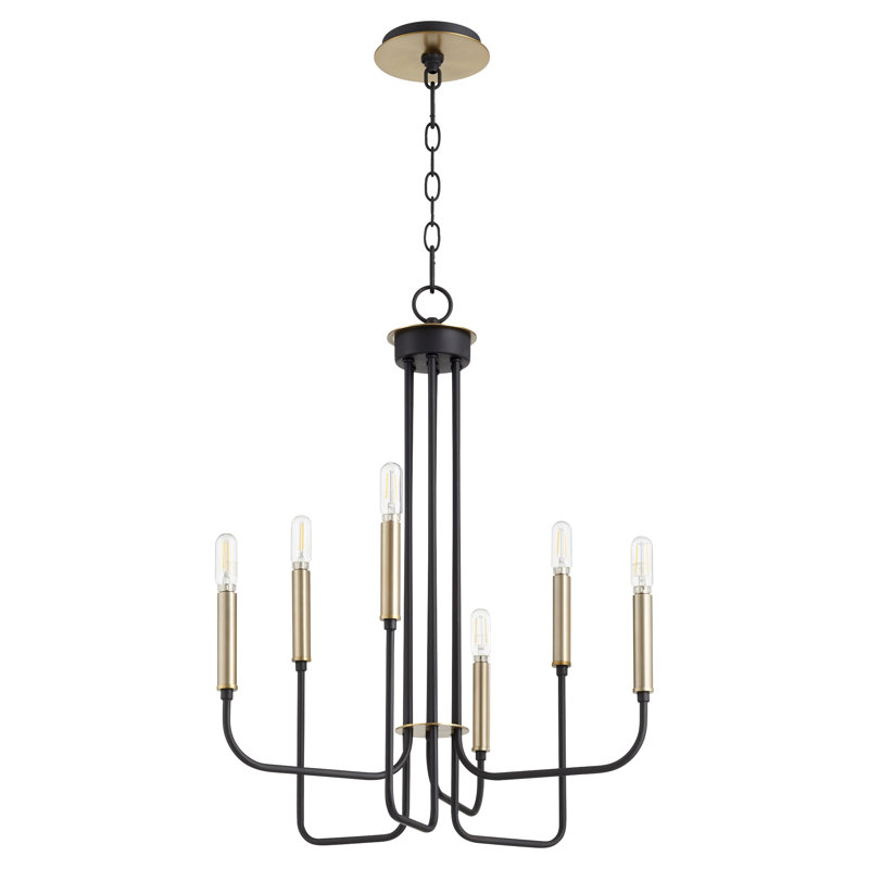 Lustre classique à 6 lumières de style bougie Maddeu, Laiton vieilli