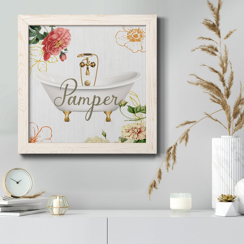 Pamper - peinture sur toile encadrée, H 17 po x l 17 po x P 1,5 po, Toile avec cadre blanc patiné