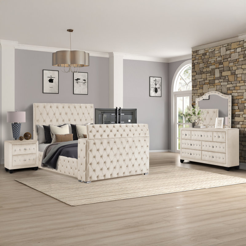 Mikilah 4Pc Bedroom Set, Beige, King