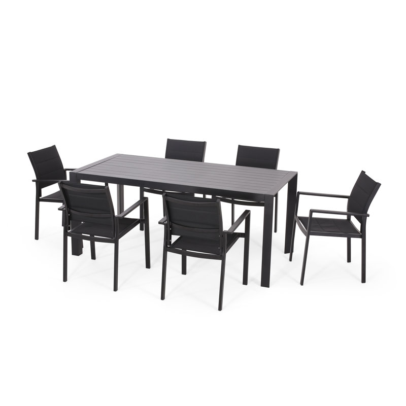 6 - Person Patio Dining Set with Rectangular Table, Teak Finish