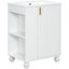 Meuble-lavabo blanc 24 po avec lavabo en céramique lisse, cadre, porte à fermeture en douceur, rangement latéral ouvert, étagère à 2 niveaux, quincaillerie élégante en bois massif rétro classique, espace sous l'évier, trop-plein de finition