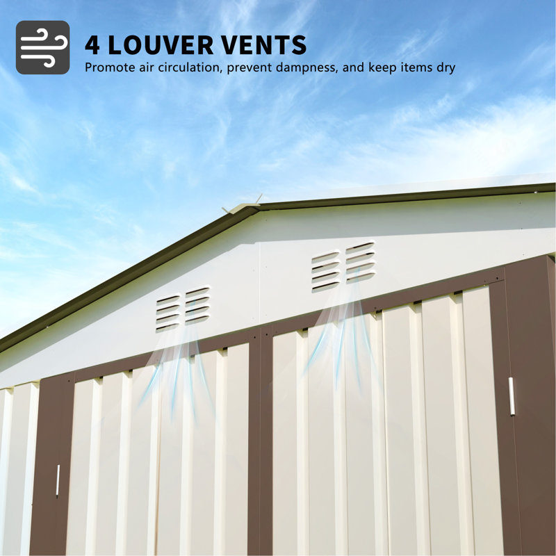 10X8 Feet White Color Outdoor Garden Shed Aluminum Alloy Frame With Hinge Door, Light Yellow