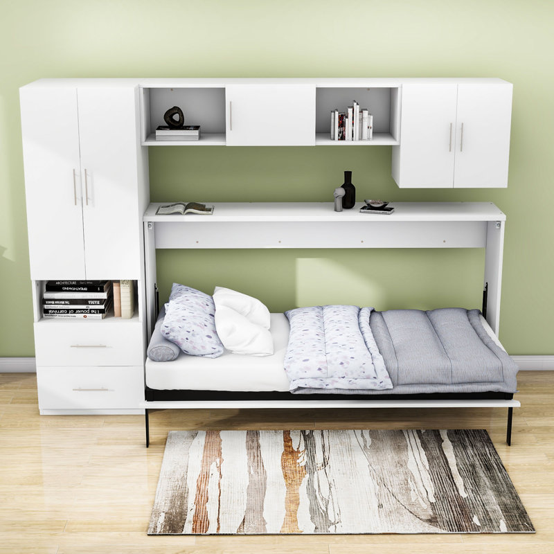 Aspelare Twin Size Wood Murphy Bed with Desk, Wardrobe and Drawers