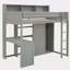 Lit mezzanine en bois avec plusieurs tablettes de rangement et garde-robe-905467859