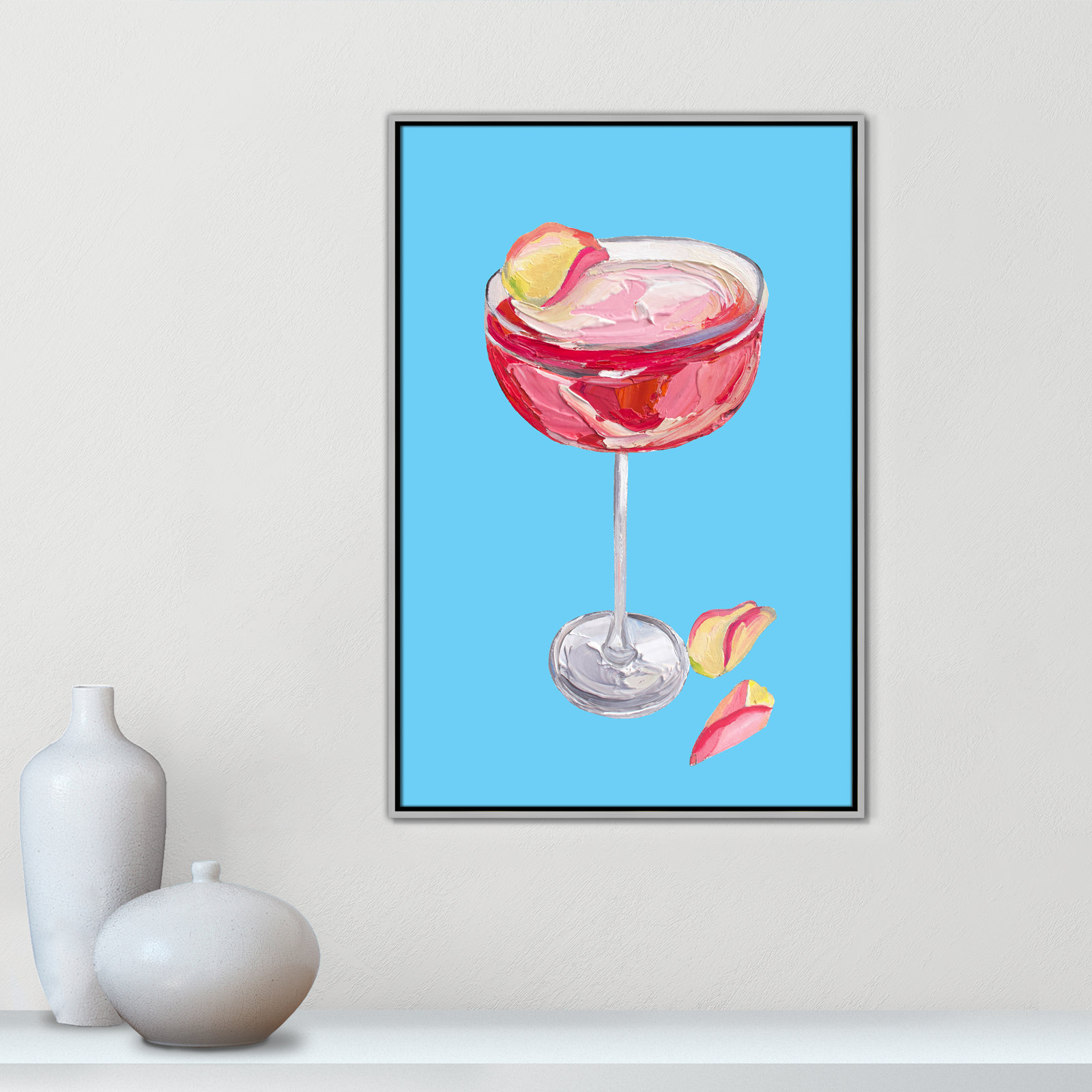 Sparkling Rose Gin Cocktail Print by Straker, 37.5" H x 25.5" W, Silver Floater