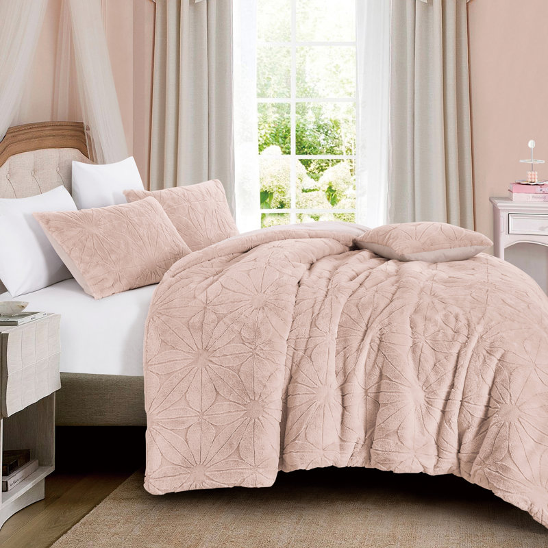 Ensemble d'édredon en velours Ansa, Édredon très grand et 3 pièces supplémentaires, Rose