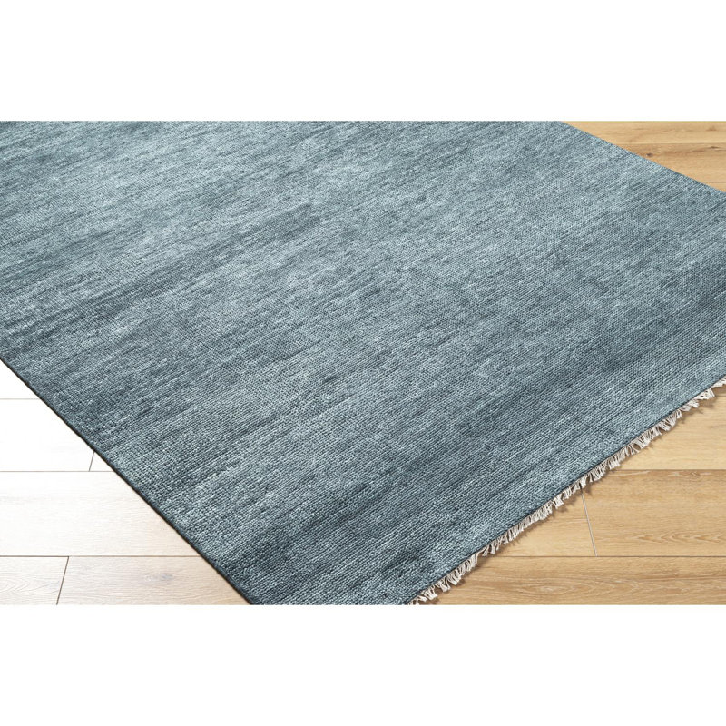 Hand Knotted Wool Area Rug in Blue, Square 10'