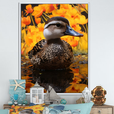 Brun et jaune, bébé canard au lac - Art mural animal canard