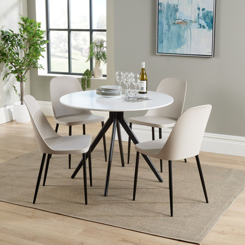 Sisquoc 5-Piece Casual Dining Set - Spacious Round Table & 4 Duo Plastic Chairs, Tan, White