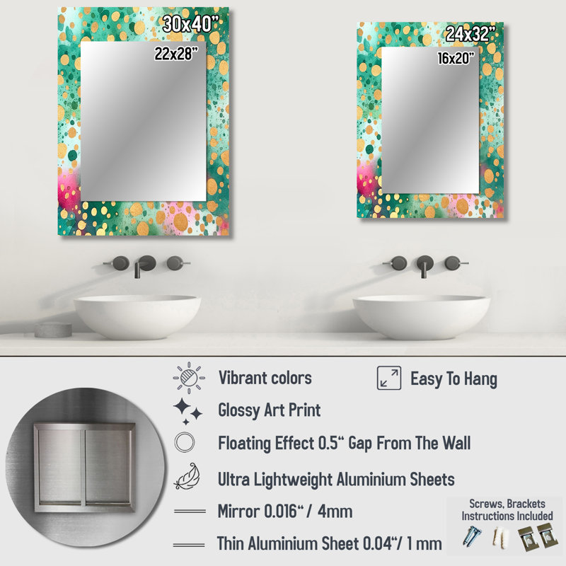 Green and Gold Rhythmic Waters III - Modern Rectangular Wall Mirror, 32 po x 24 po