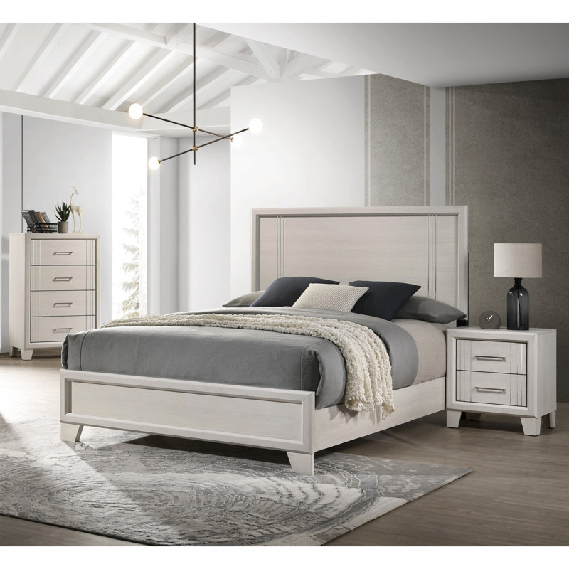 Table de chevet contemporaine à deux tiroirs 1pc, Beige
