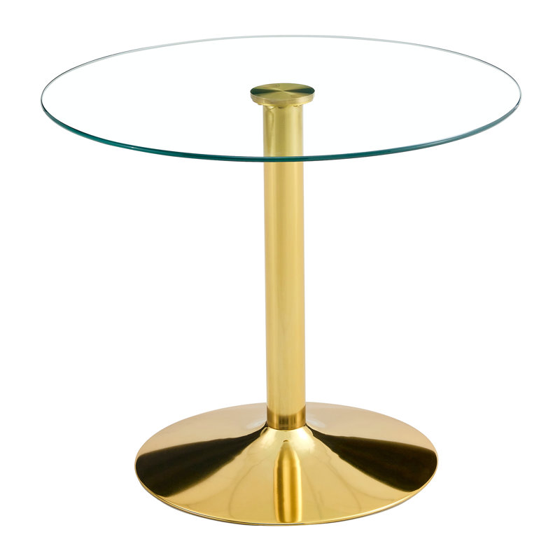 La table de salle à manger en métal doré avec pieds en verre trempé de 35 pouces ajoute une touche contemporaine à votre pièce