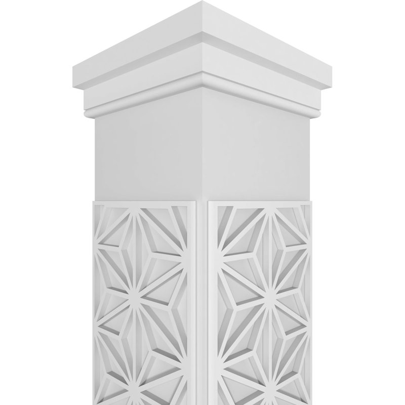 Hampton Square Non-Tapered with Prairie Capital & Prairie Base Fretwork Column, 108" H x 7.625" W x 7.625" D