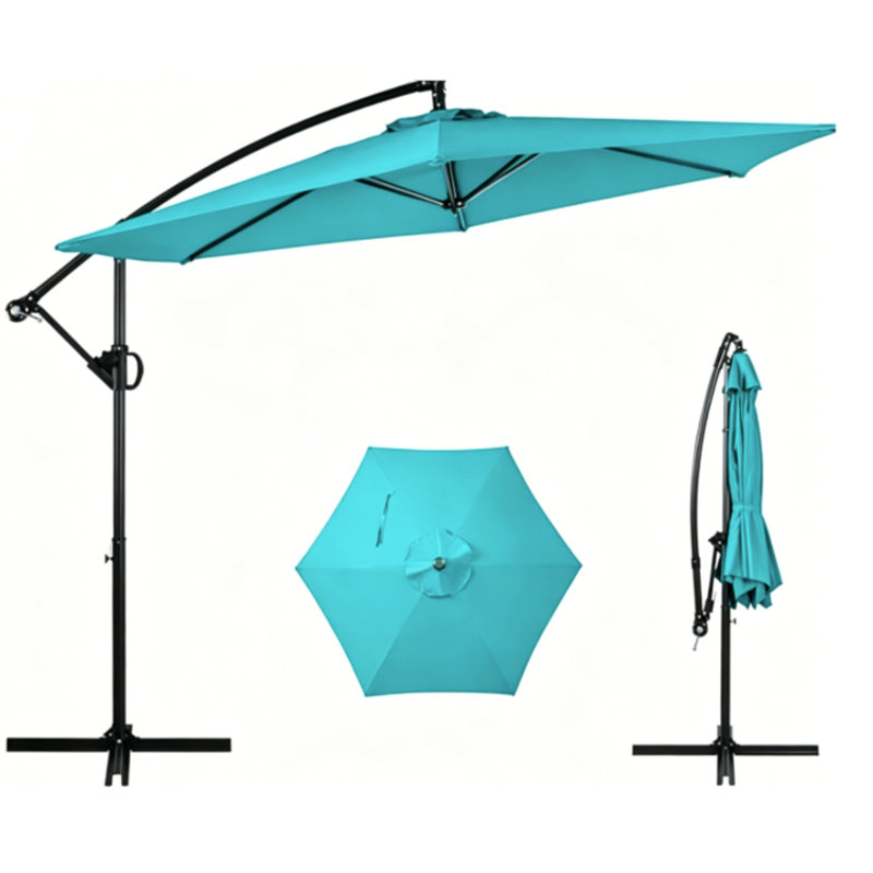 137.8" W Hexagon Cantilever Patio Umbrella with  Lift, Navy