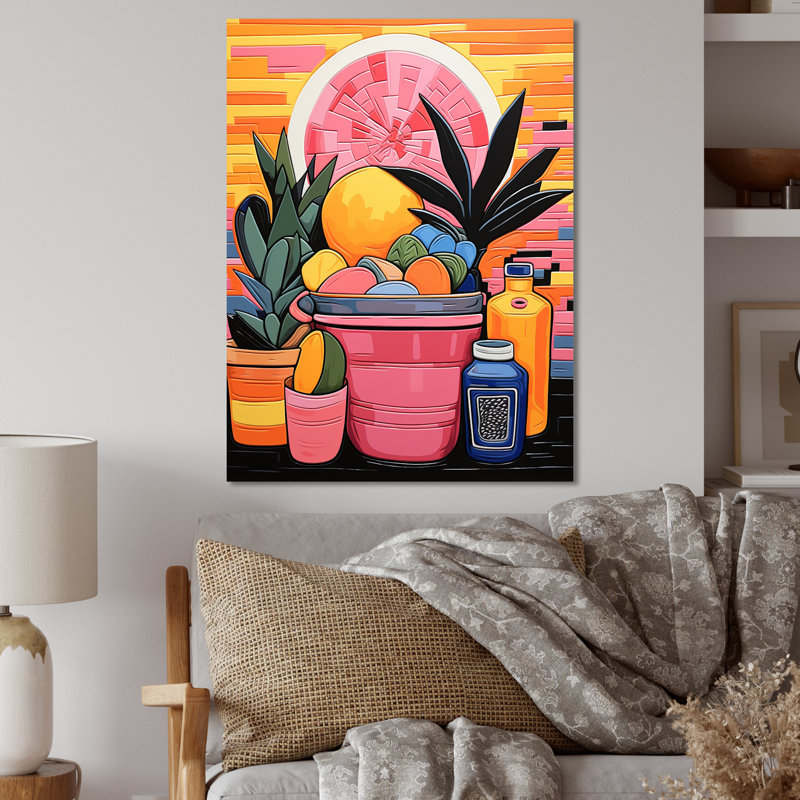 Jour de lessive jaune et rose au Mexique - Art mural en métal, H 20 po x l 12 po x P 1 po