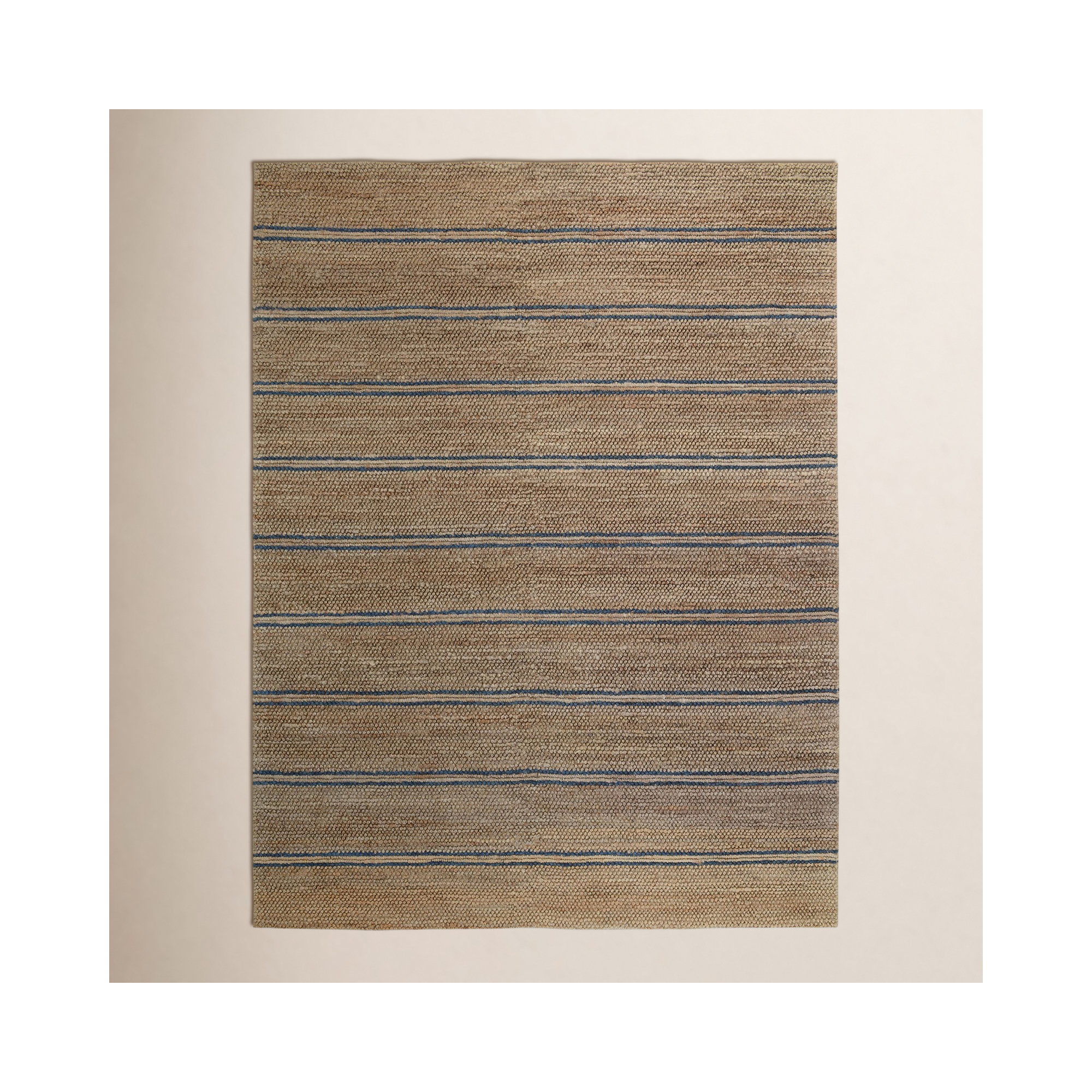Beamond Striped Hand-Woven Jute Brown/Blue Area Rug, Rectangle 5' x 8'