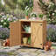 Banc d'extérieur en bois massif Paulson avec armoire de rangement et plateau de table en métal-123405036