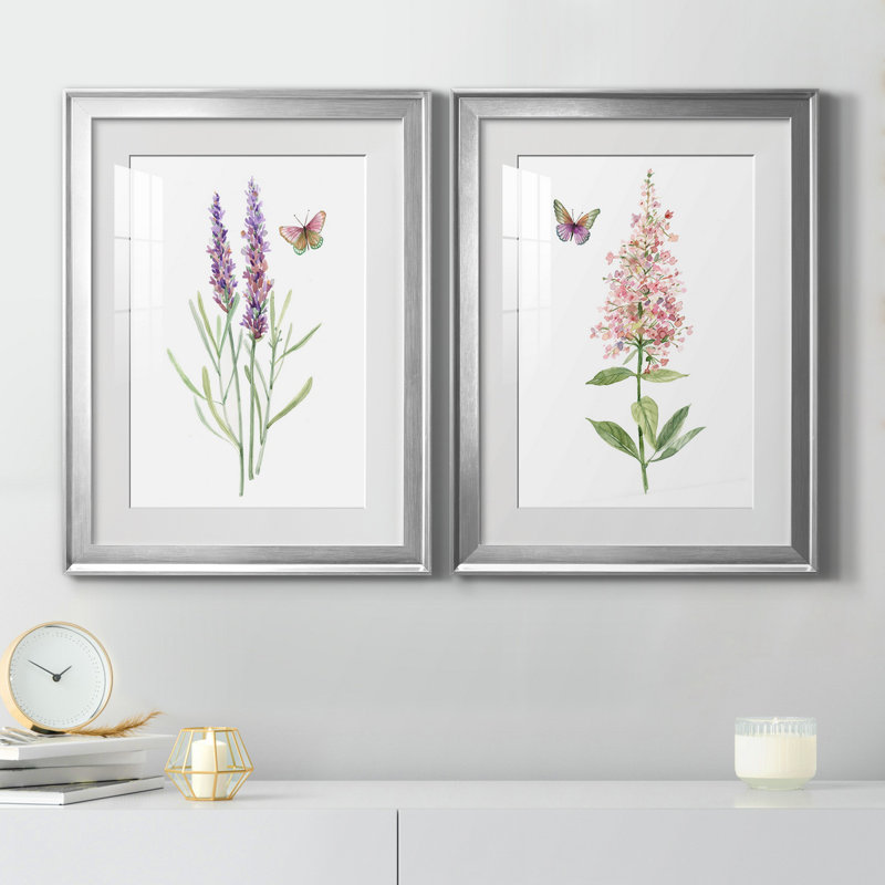 «Wildflower Botanical I», ensemble de 2 reproductions d'art, H 18,5 po x l 49 po x P 1,5 po, Papier avec cadre argenté, Blanc
