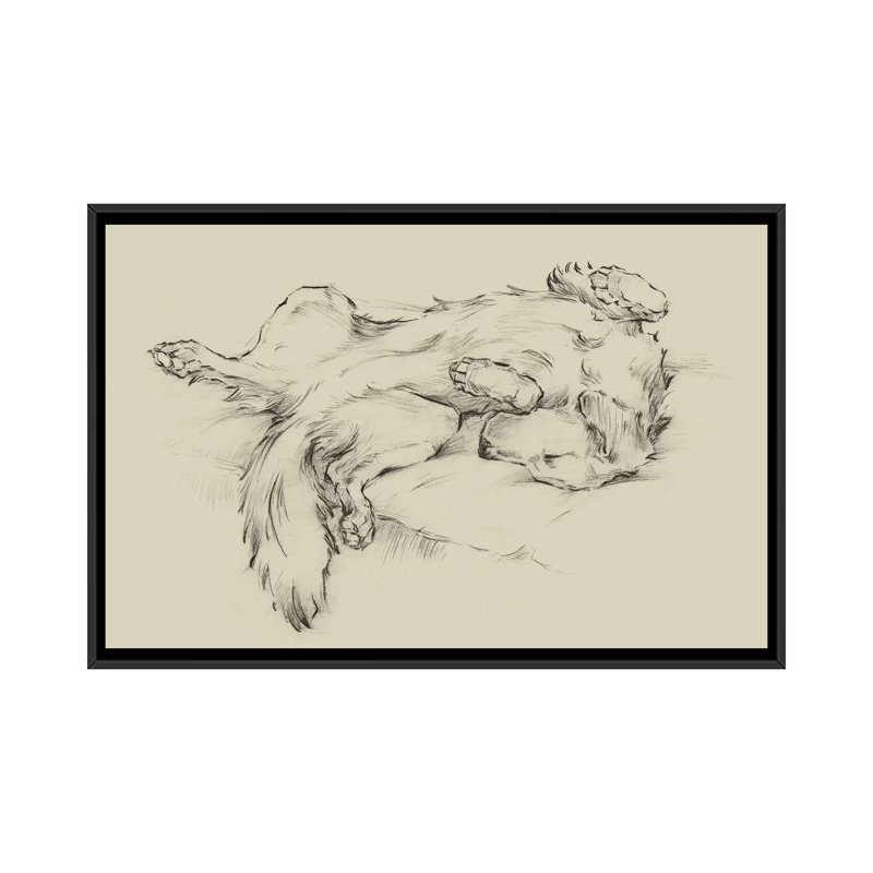 «Dog Tired II» par Ethan Harper - reproduction d'art, H 32 po x l 48 po x 1,5 po, Toile avec cadre noir, Pas de tapis