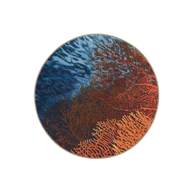 Multicolored Coral Patterned Woven Base Modern Decorative Living Room, Round 2'8"