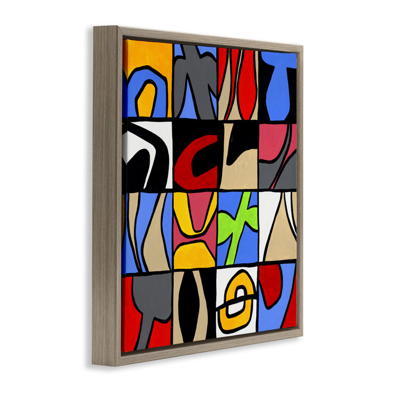 Alternating Contrast Shapes Abstraction Floating Frame, design by Ruth Fromstein, 25" H x 25" W, Montalcino Elm Floater Frame