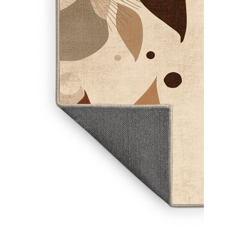 Tapis moelleux moelleux et moelleux à motif d'automne abstrait rustique beige, 6 po de diamètre
