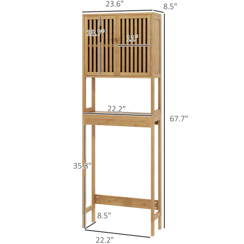 Natural Bathroom Cabinet For Over Toilet - Spacious Interior With Adjustable Shelf And Open Storage Space Organizer Slatted Doors Shelves