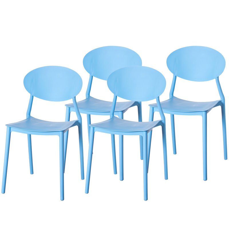Modern Plastic Outdoor Dining Chair with Open Oval Back Design, Blue