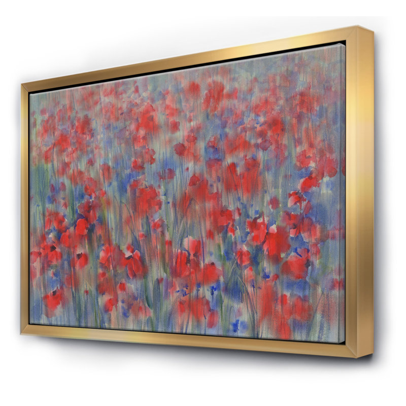 «Poppy Flower Fields Forever I», reproduction d'art sur toile, H 30 po x l 40 po x 1,5 po, Toile encadrée dorée