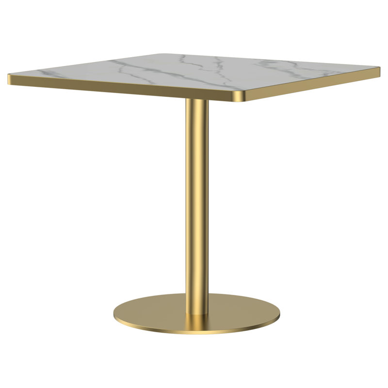 Table carrée bistro moderne tulipe 31,5 pouces avec plateau en faux marbre, facile à assembler, structure en métal robuste