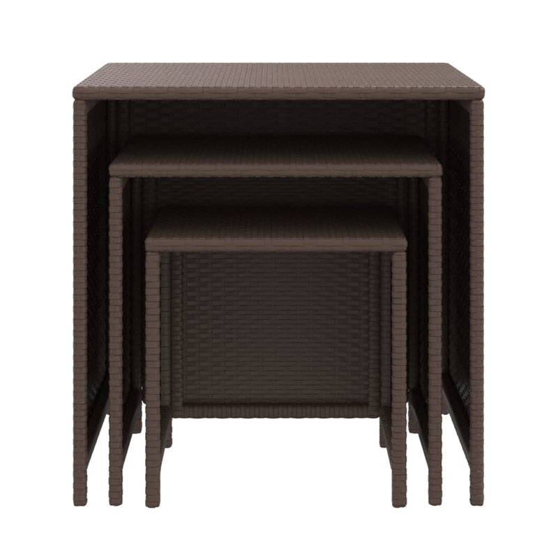 Sanaa Latitude Run® Nesting Tables 3 Pcs Black Poly Rattan Coffee Table Set, Brown