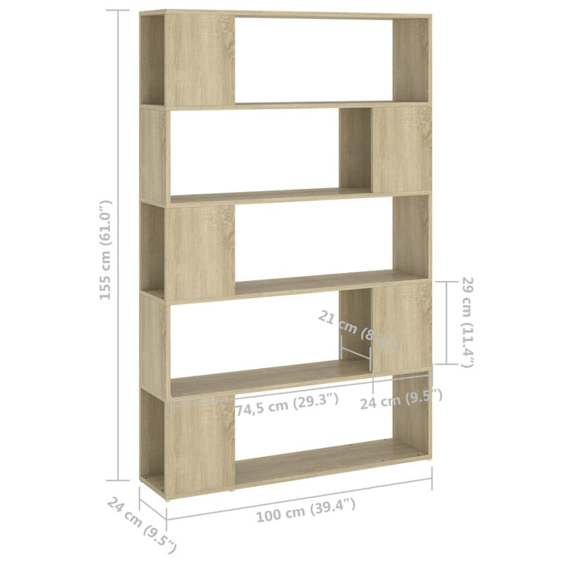 Cati 155cm H x 100cm W Standard Bookcase, Sonoma Oak