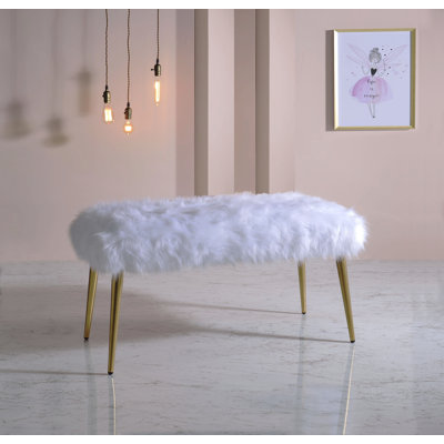 Bagley II White Faux Fur & Gold Finish Bench