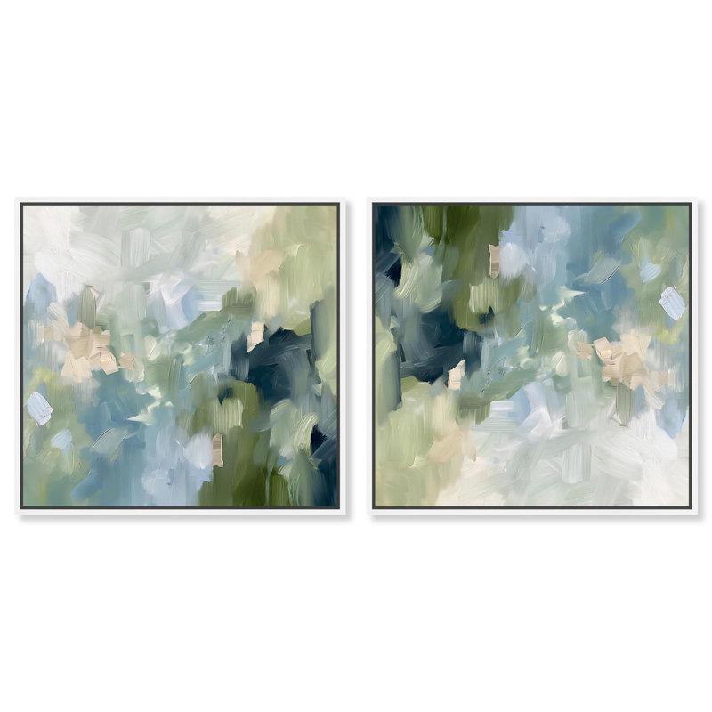 «Minted Brush Set Canvas» par Art Remedy, H 13 po x l 13 po, Cadre blanc