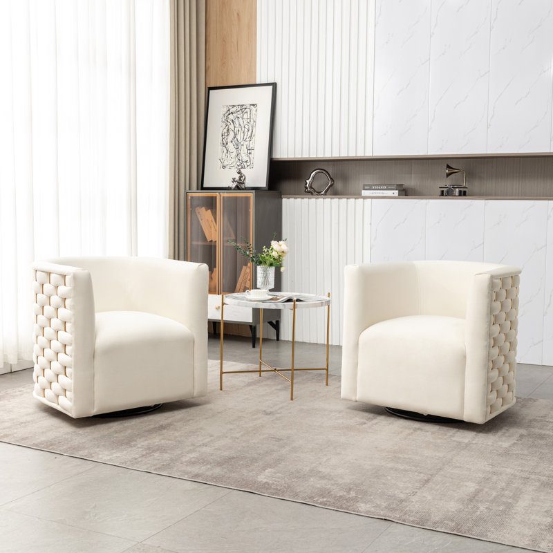 Occie Velvet Swivel Barrel Chair, Beige