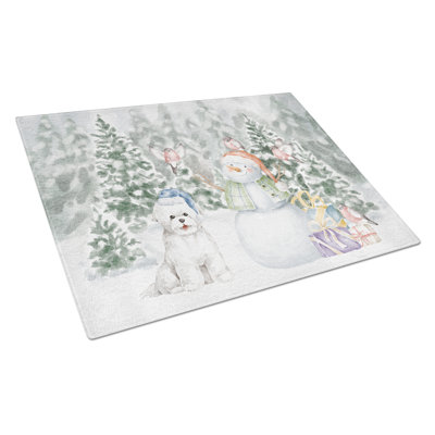 Bichon Frise With Christmas Presents Glass Cutting Board Largecutting Board