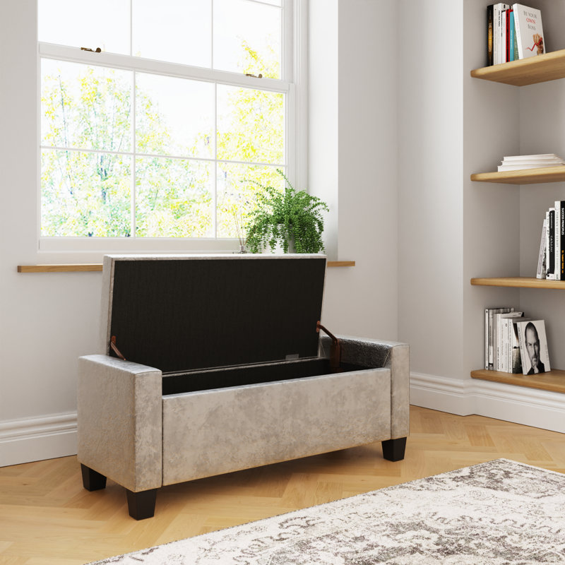 Velvet Upholstered Storage Bench, Oyster