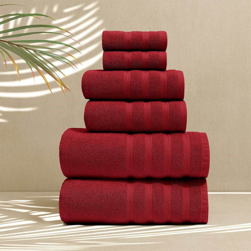  Ensemble de serviettes de bain 100% coton peigné 6 pièces - Serviettes de bain ultra douces et très absorbantes, Rouge