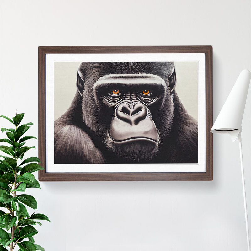 Gorilla - Single Picture Frame Print, 46cm H x 64cm W x 2cm D, Walnut Framed