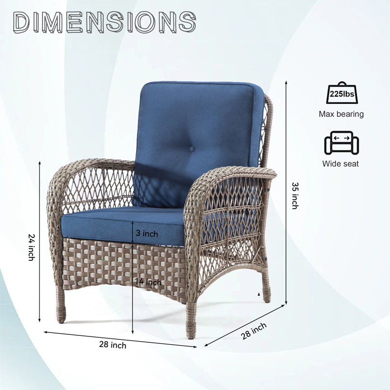 Aspremont Patio Chair with Cushions （Set of 2）, Navy Blue