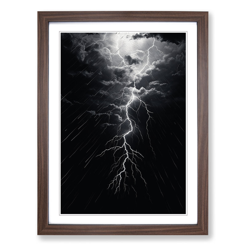 Lightning Line - Single Picture Frame Print on Wood, Walnut Framed, 34cm H x 25cm W x 2cm D